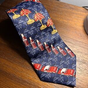 Coca Cola Neck Tie Retro Blue Red Gold Polyester Bottles Cars Lamp Logo